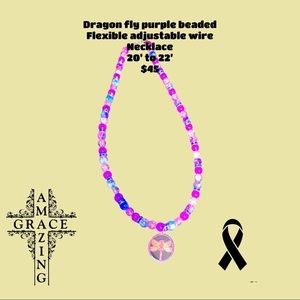 Dragon fly purple beaded flexible adjustable wire necklace